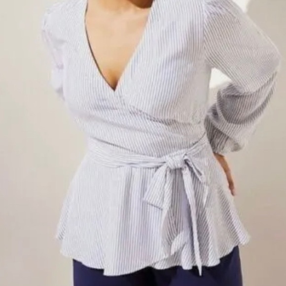 Loft Striped Wrap Tie Waist Blouse - Picture 8 of 8